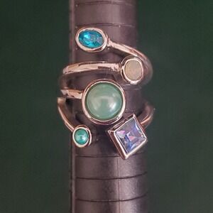 Lia Sophia Celestial Design Women's Ring Silver Tone 5 Stones‎ Size 7 Signed
